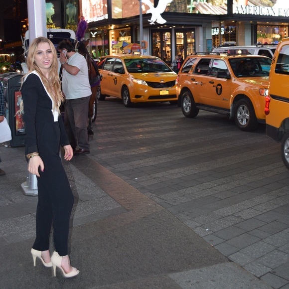 Deep V Plunge Long Sleeve Navy Jumpsuit - Picture 9 of 10